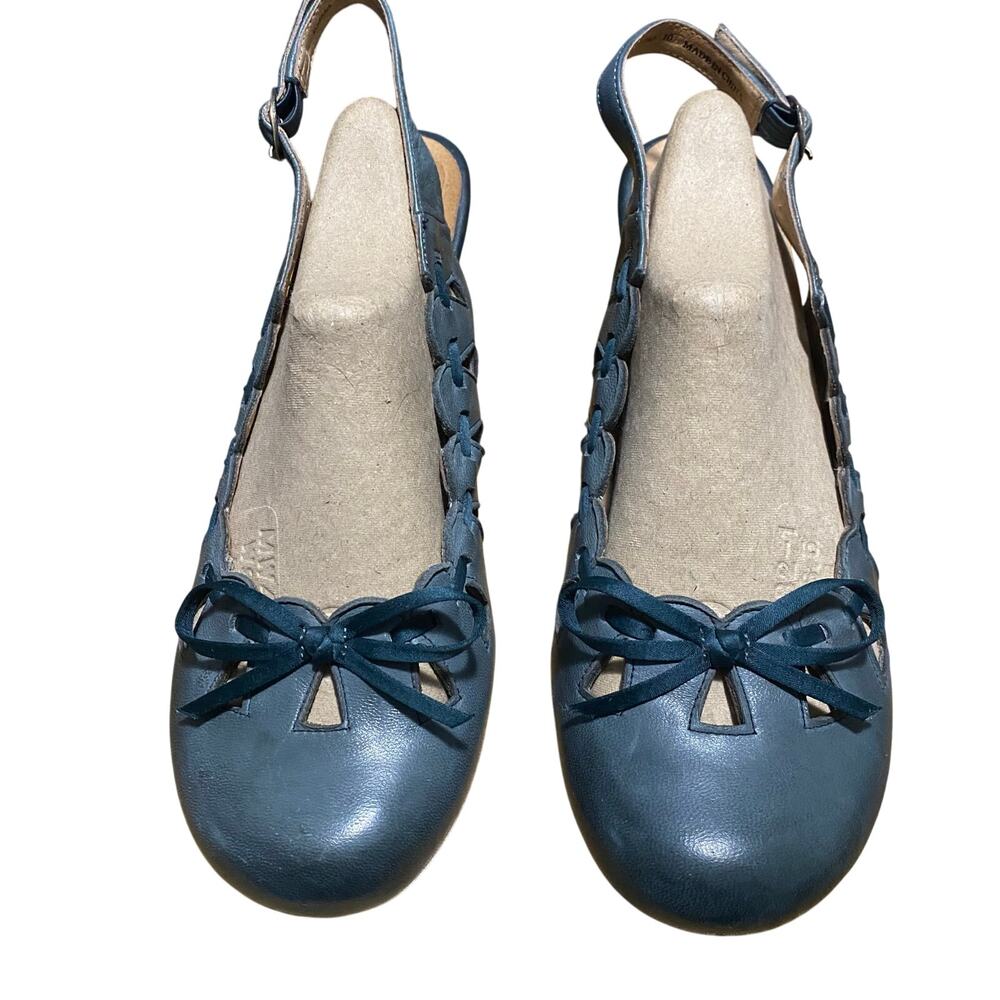 Miz Mooz Leather Slingback Heels Blue Cutout Bow Sandals Women’s Size 10